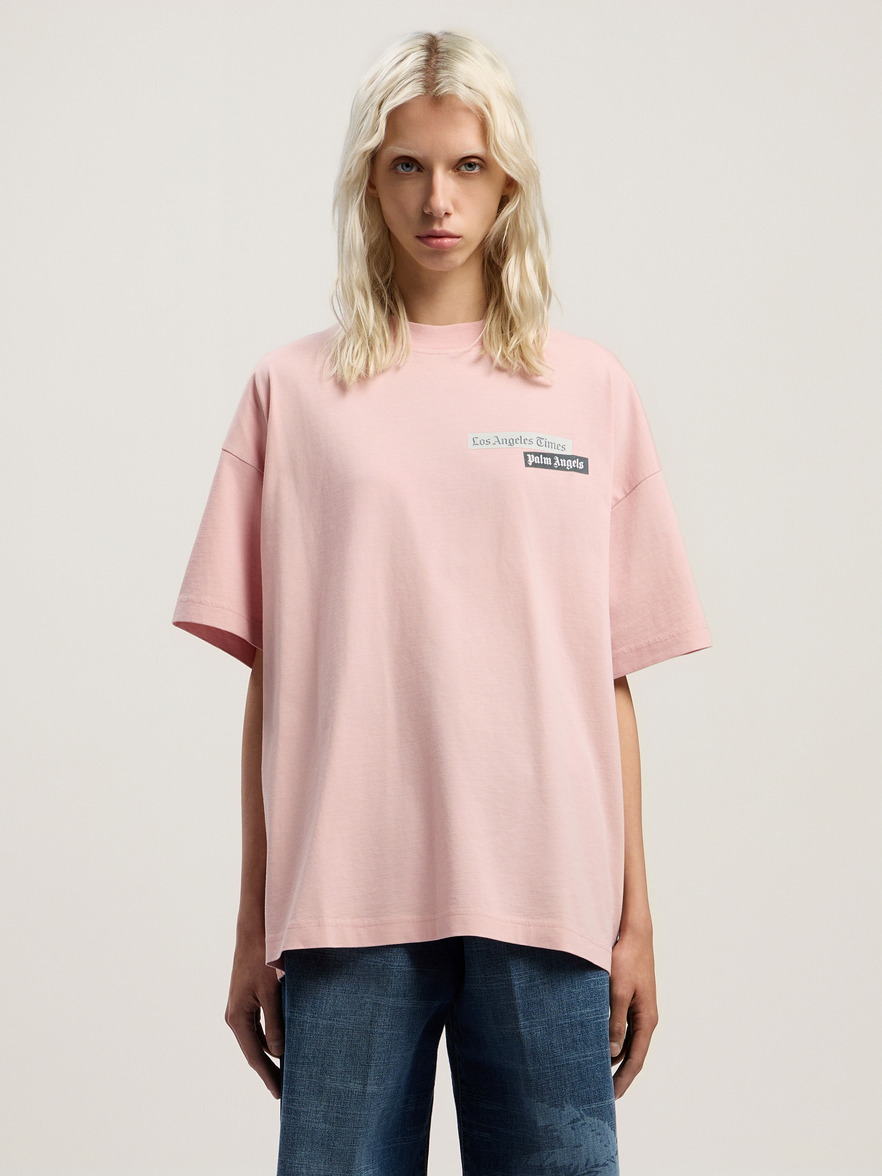 PALM ANGELS Paxlatimes Graphic Loose Tee PINK - BLACK PWAA07BF25JER001
