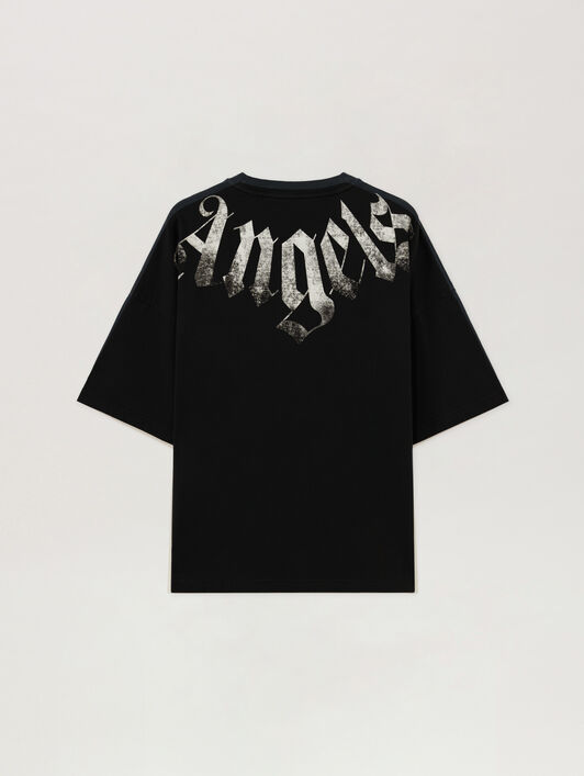 PALM ANGELS T-Shirt Con Logo Big Neck BLACK - OFF WHITE PAMAA03F26JR01