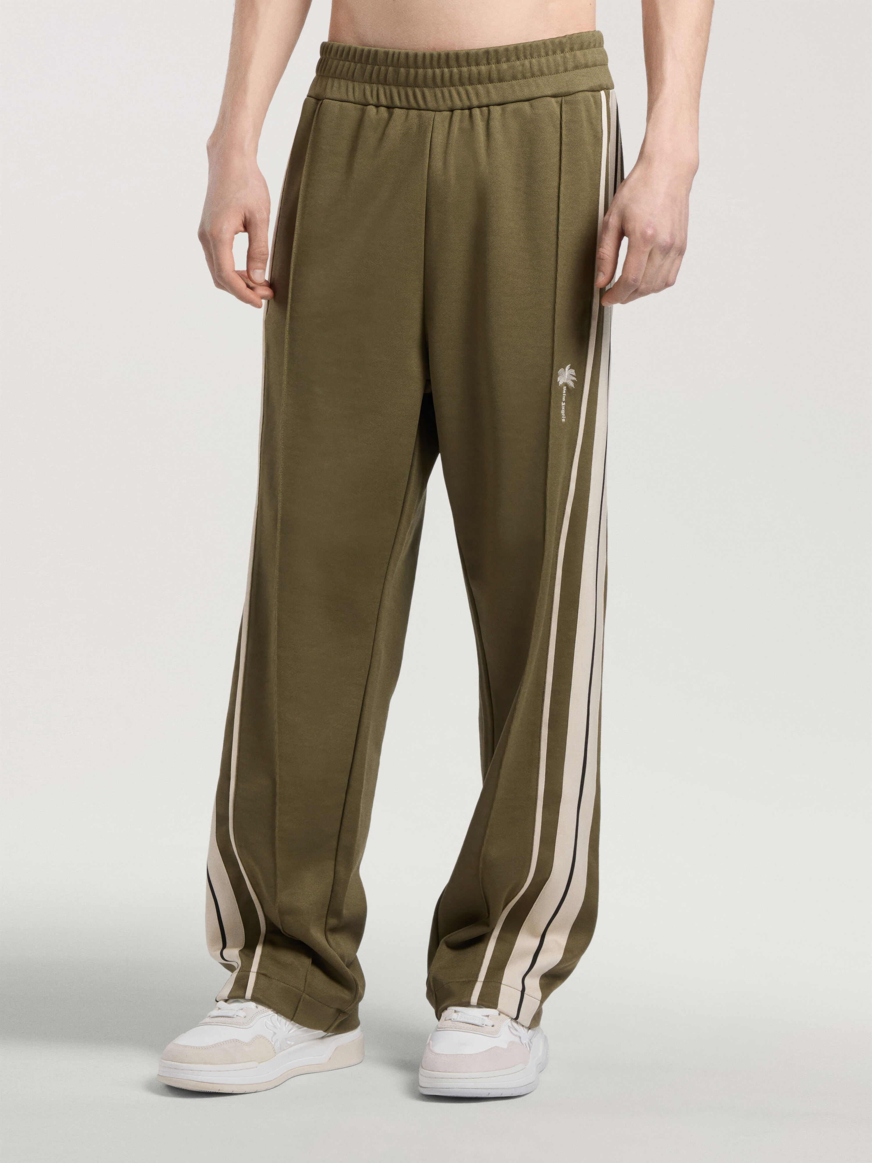 Palm Tree Striped Track Pants PALM ANGELS Palm Tree Striped Track Pants OLIVE GREEN - OFF WHITE PAMCJ09W26FB01