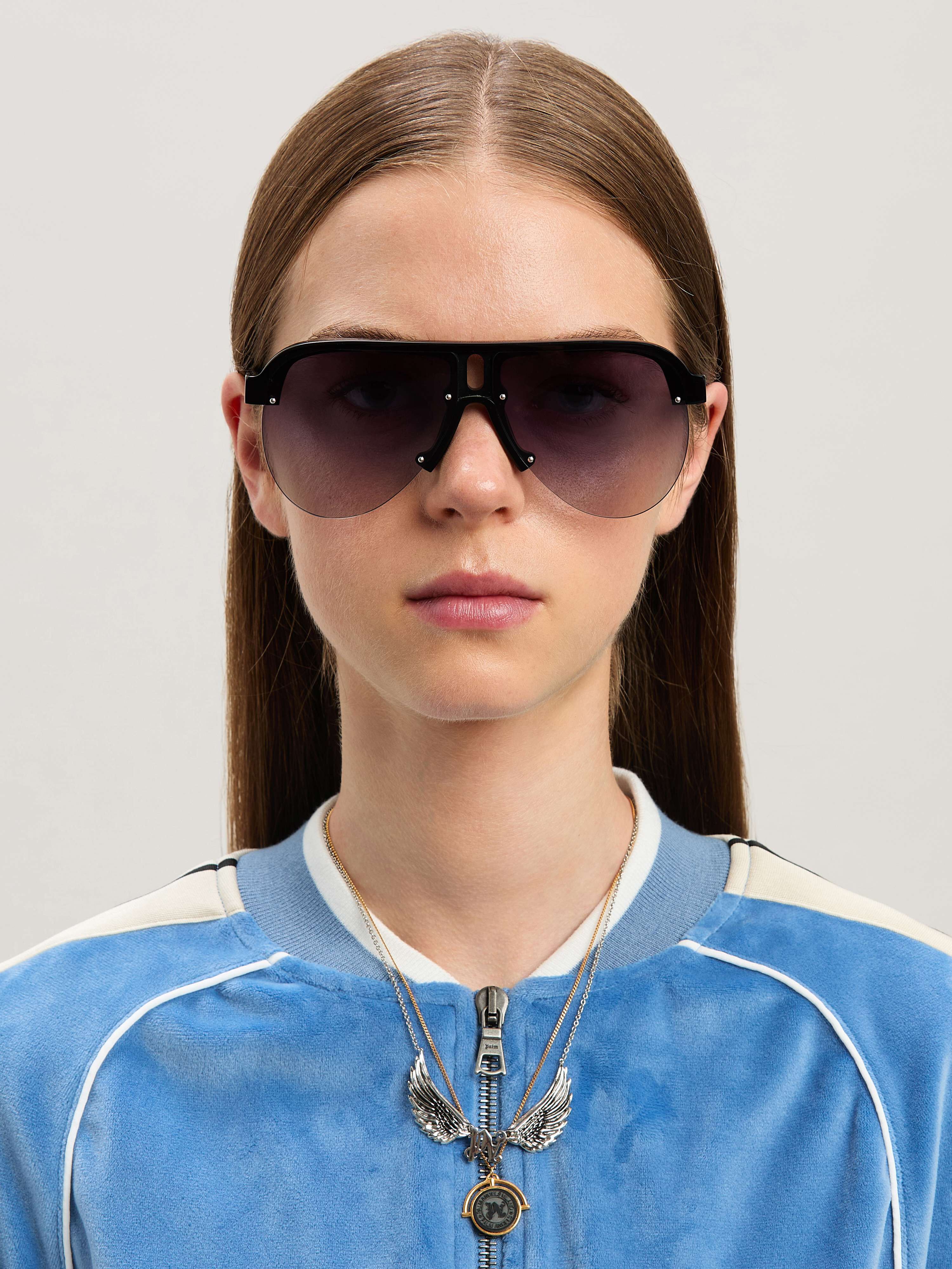 PALM ANGELS  Trinity sunglasses BLACK - GREY MELANGE PERI10BS25PLA001