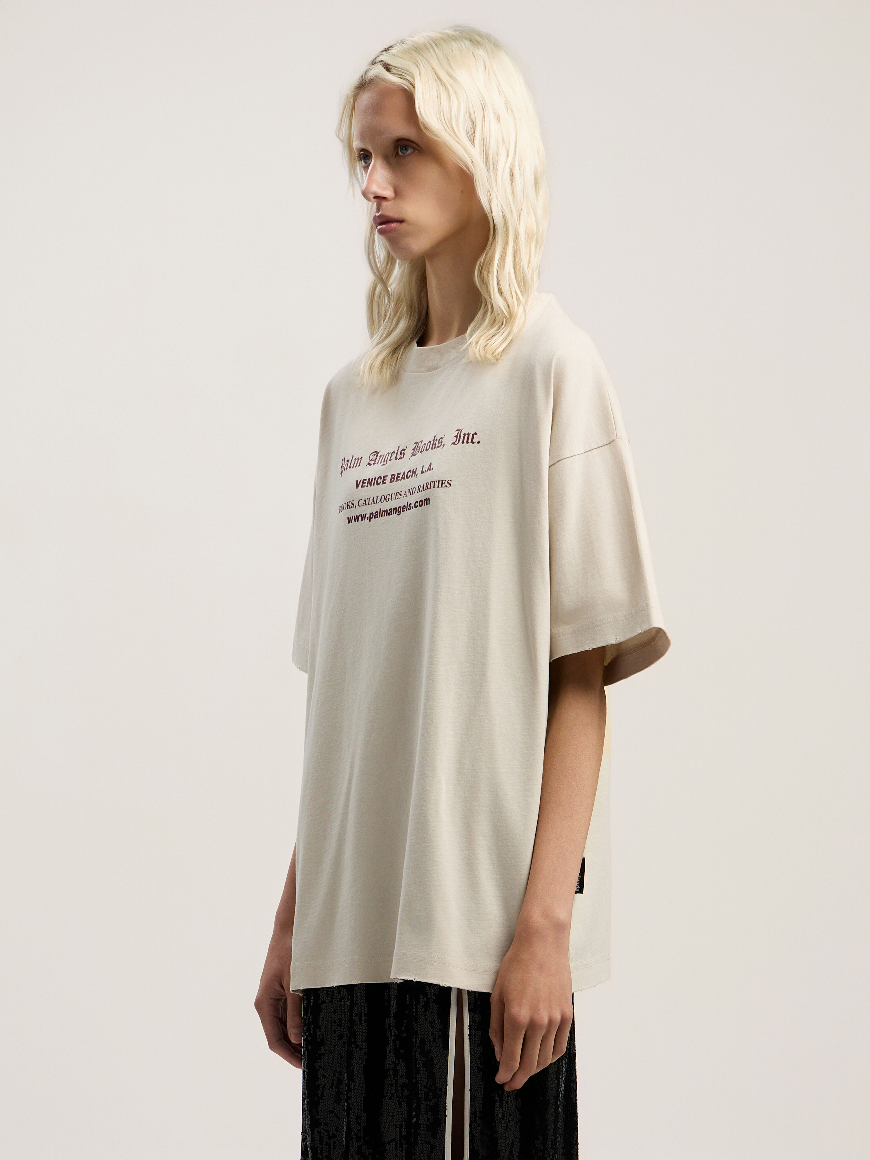 PALM ANGELS Book Club Loose Tee LIGHT GREY - BURGUNDY PWAA07BF25JER007