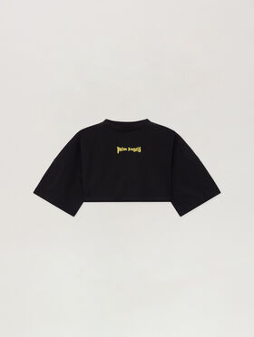PALM ANGELS Outline Logo Mini T-Shirt BLACK YELLOW PWAA054S26JER003