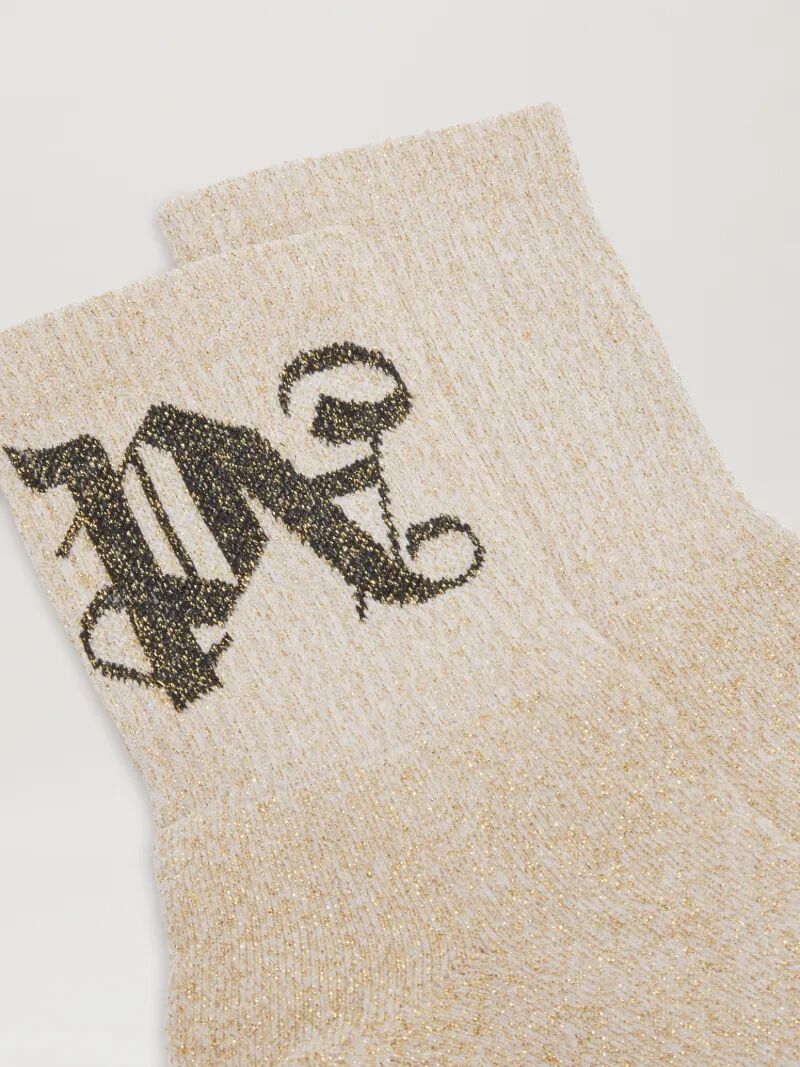 PALM ANGELS  Lurex short socks with Monogram GOLD - BLACK PWRA00BS25FAB001