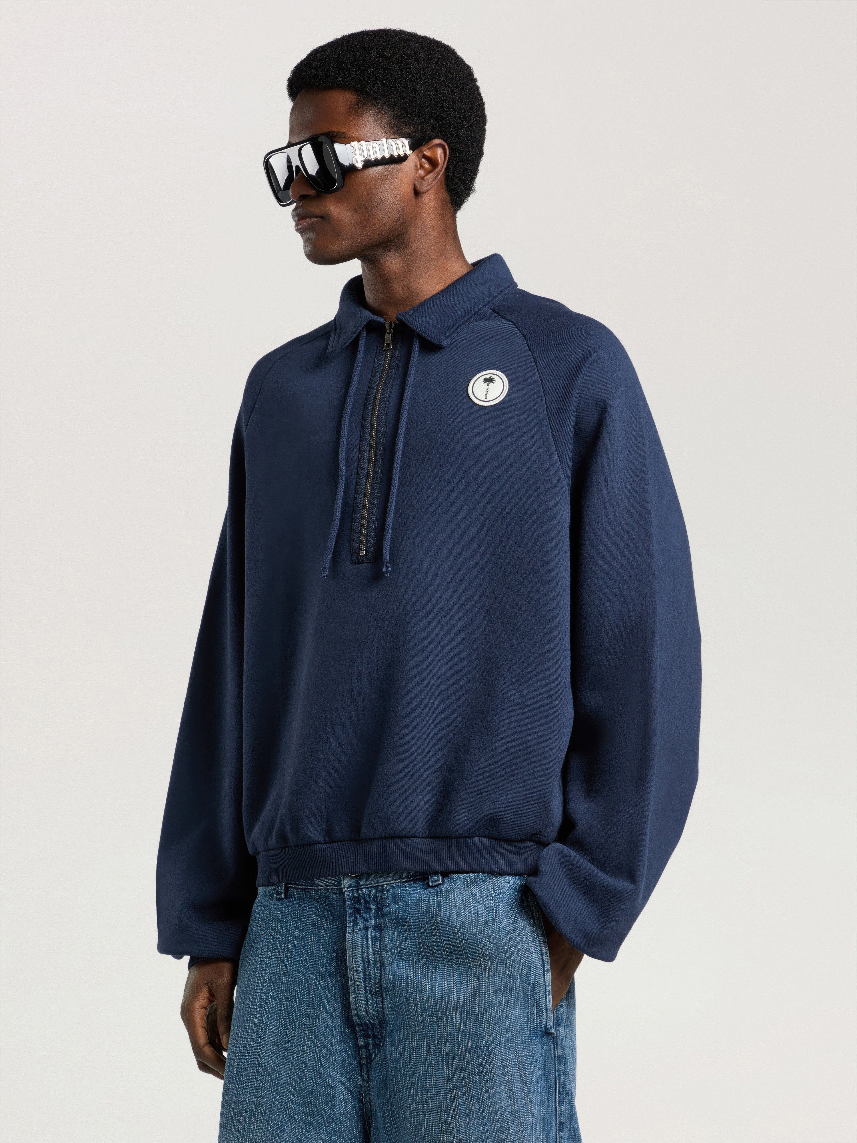 Palm Shadow Zipped Crew PALM ANGELS Palm Shadow Zipped Crew NAVY BLUE - OFF WHITE PAMBA10W26FL01