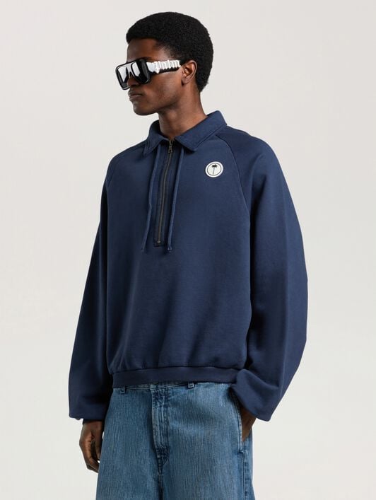 Palm Shadow Zipped Crew PALM ANGELS Palm Shadow Zipped Crew NAVY BLUE - OFF WHITE PAMBA10W26FL01