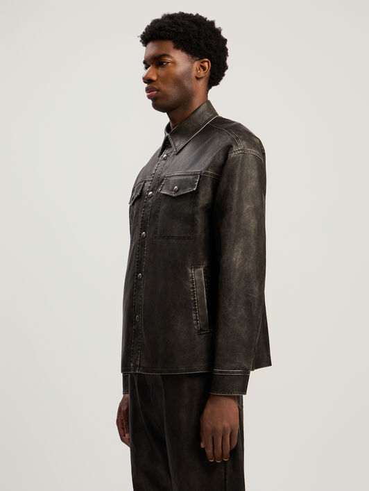 PALM ANGELS Curved Logo Coated Overshirt DARK GREY - BLACK PMJE015F25FAB001