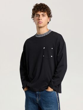 PALM ANGELS Palm Rib Long Sleeve T-Shirt BLACK - OFF WHITE PAMAB02F26JR01