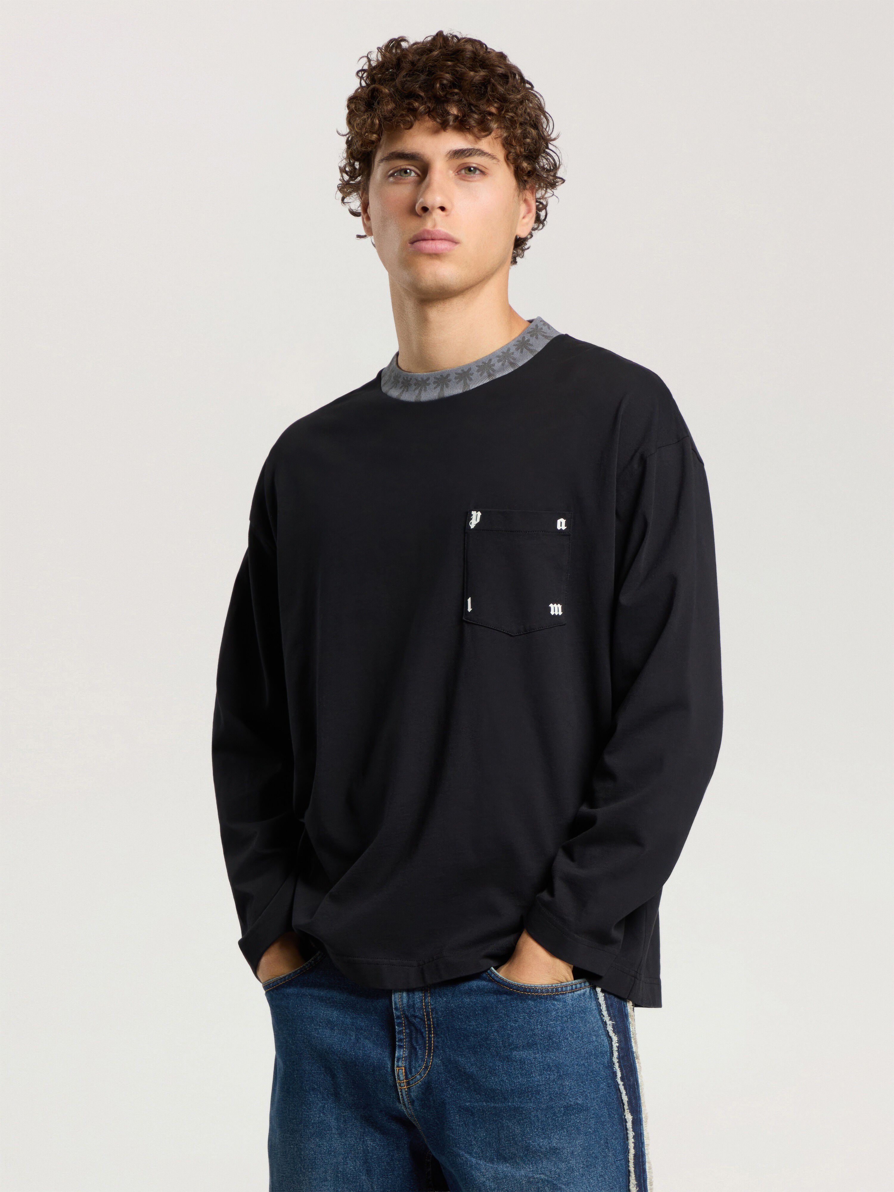 PALM ANGELS Palm Rib Long Sleeve T-Shirt BLACK - OFF WHITE PAMAB02F26JR01