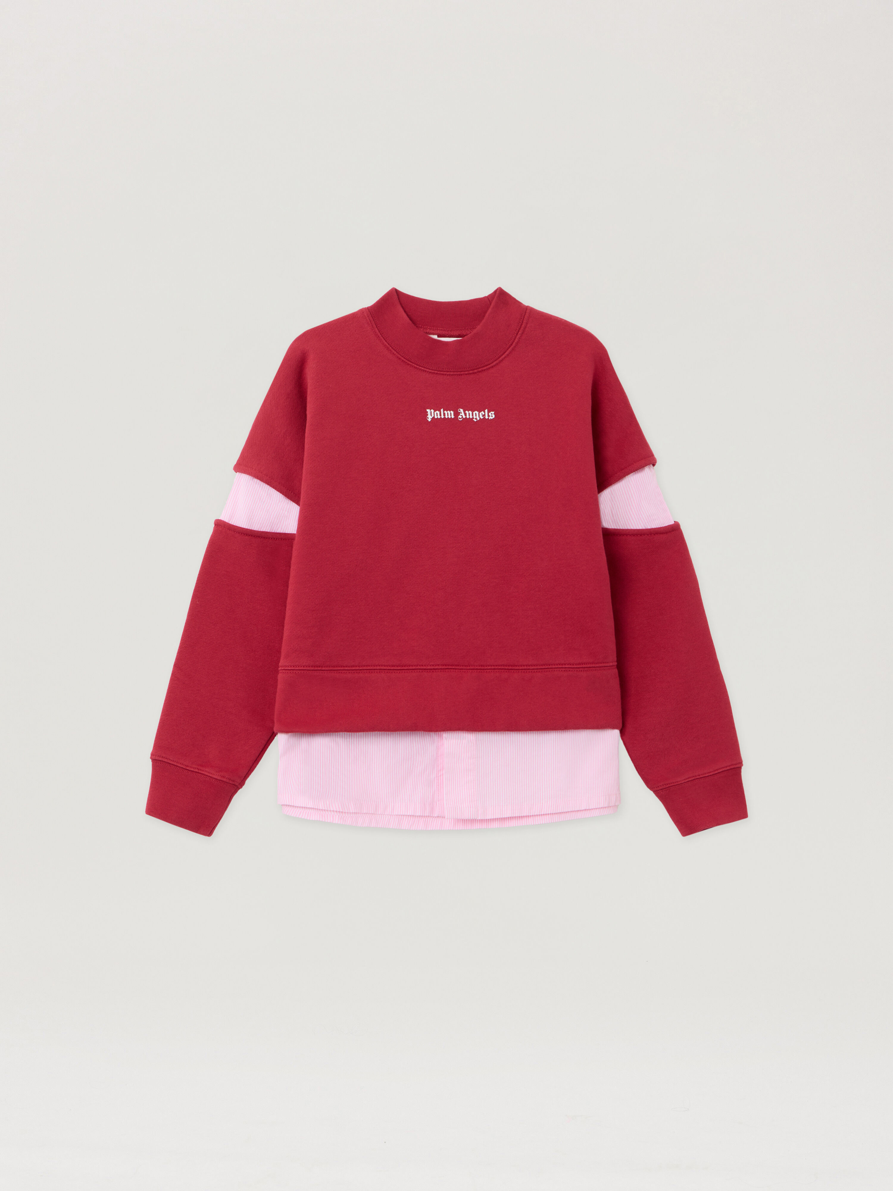 PALM ANGELS Pa Stripes Hybrid Sweat Crew BRICK RED - OFF WHITE PGBA016F25FLE001