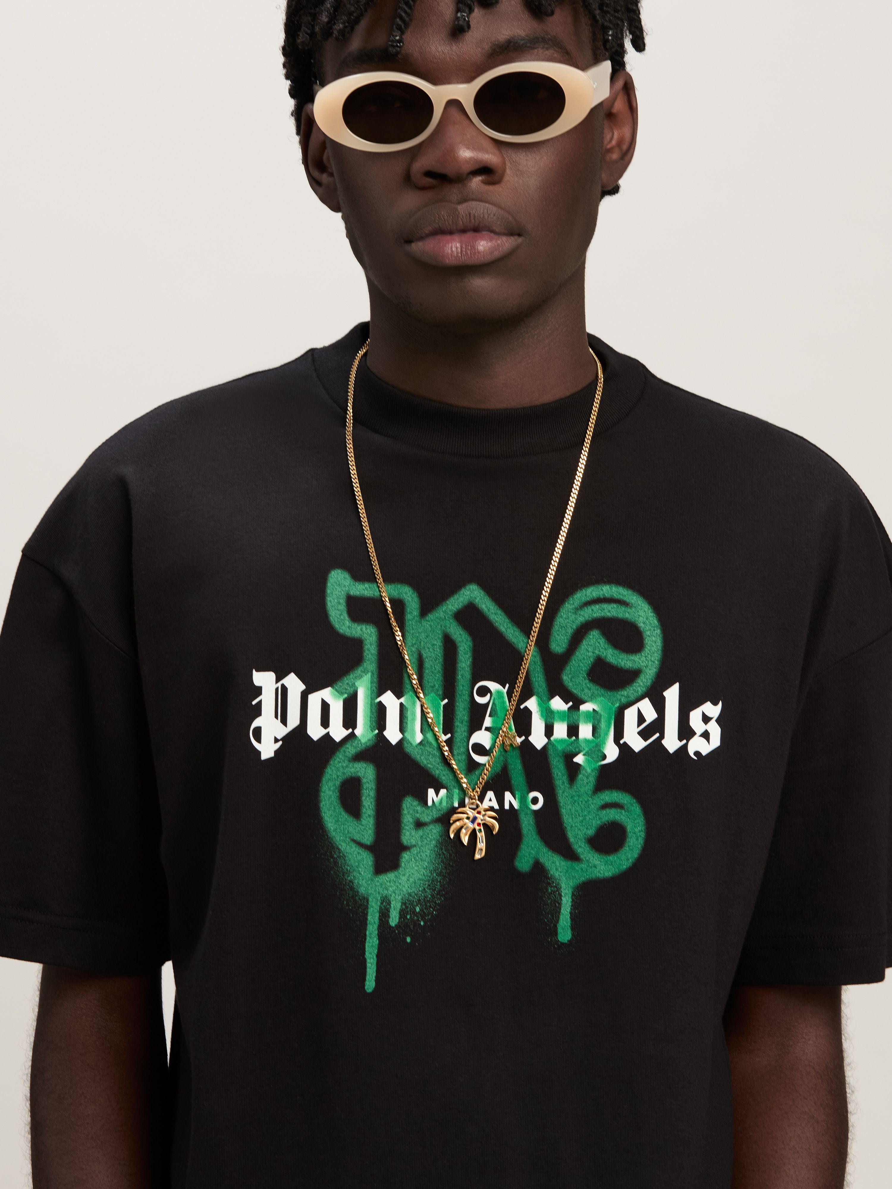 PALM ANGELS Monogram Spray City T-Shirt Milano SCHWARZ PMAA001C99JER028