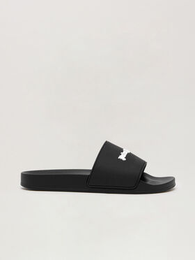 PALM ANGELS Classic Logo Pool Slider BLACK WHITE PWIC013C99MAT001