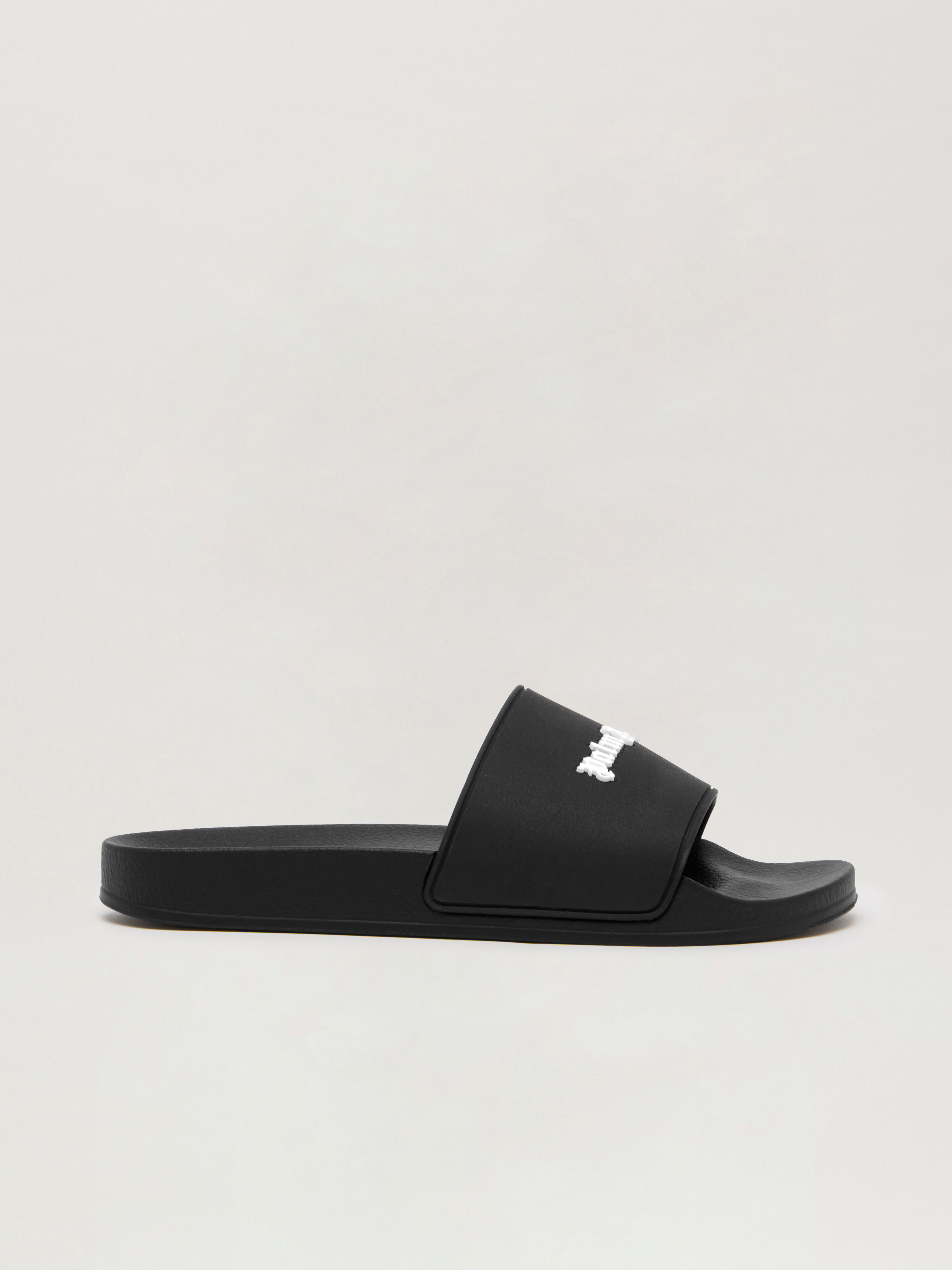 PALM ANGELS Classic Logo Pool Slider BLACK WHITE PWIC013C99MAT001