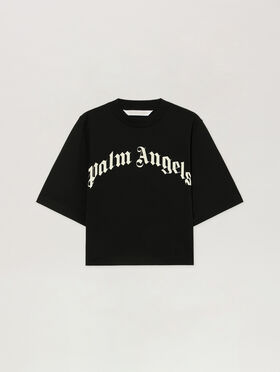 PALM ANGELS Curved Logo Boxy  T-Shirt BLACK - OFF WHITE PAWAA03F26JR01