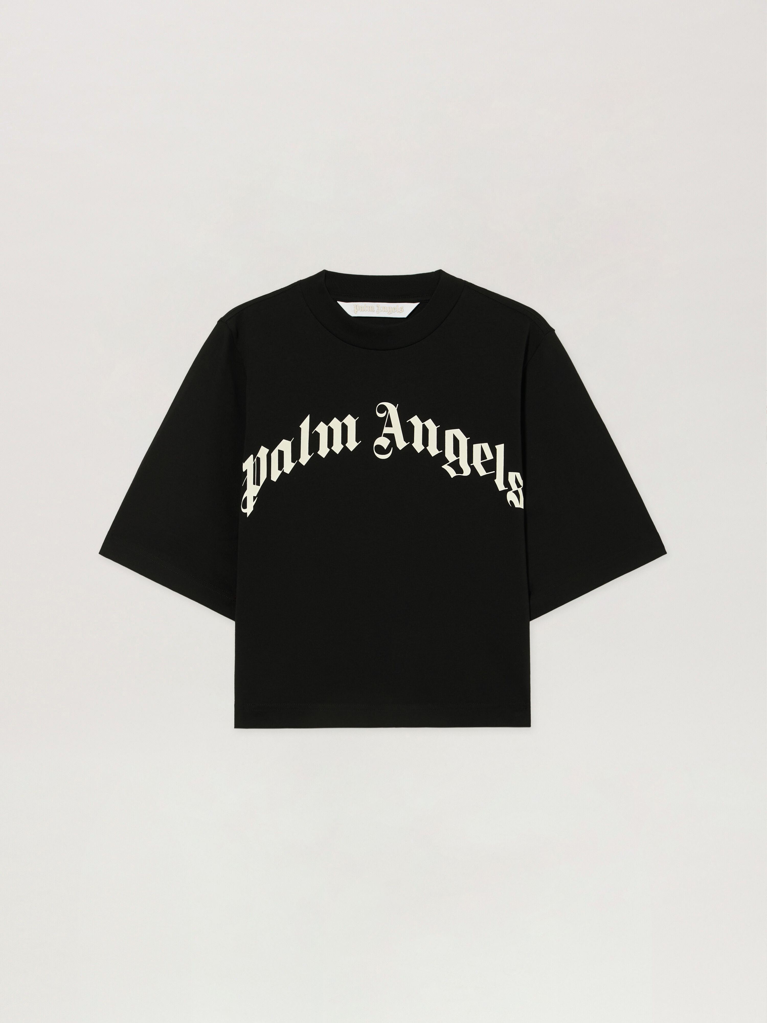 T-Shirt Squadrata Con Logo Curvo PALM ANGELS T-Shirt Squadrata Con Logo Curvo BLACK - OFF WHITE PAWAA03F26JR01