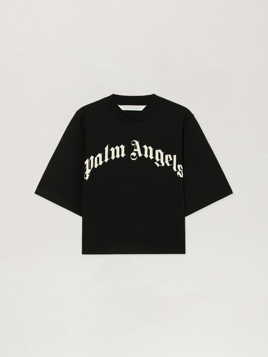 T-Shirt Squadrata Con Logo Curvo PALM ANGELS T-Shirt Squadrata Con Logo Curvo BLACK - OFF WHITE PAWAA03F26JR01