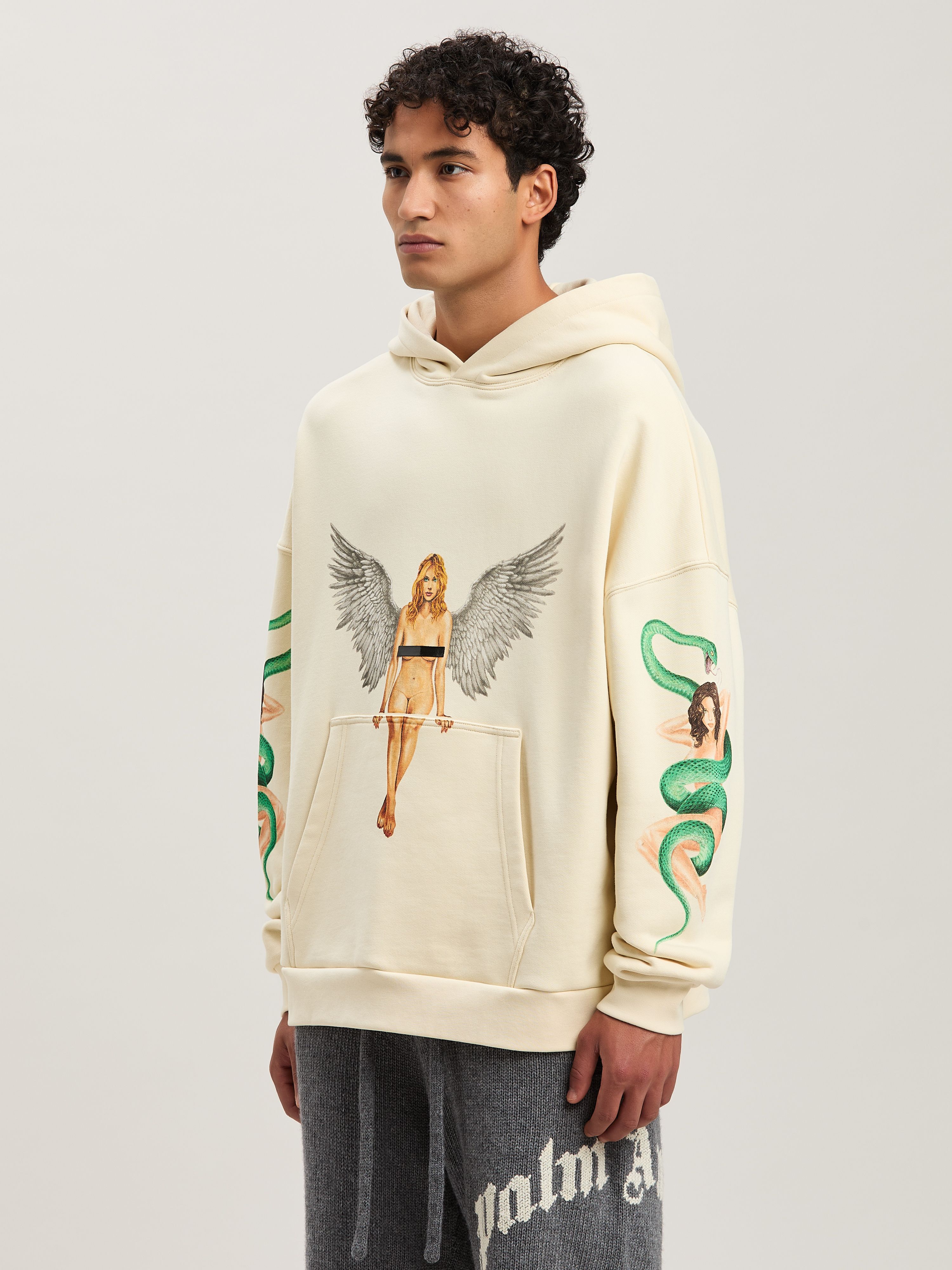 PALM ANGELS  Pin up hoodie IVORY - BLACK PMBB155S25FLE002