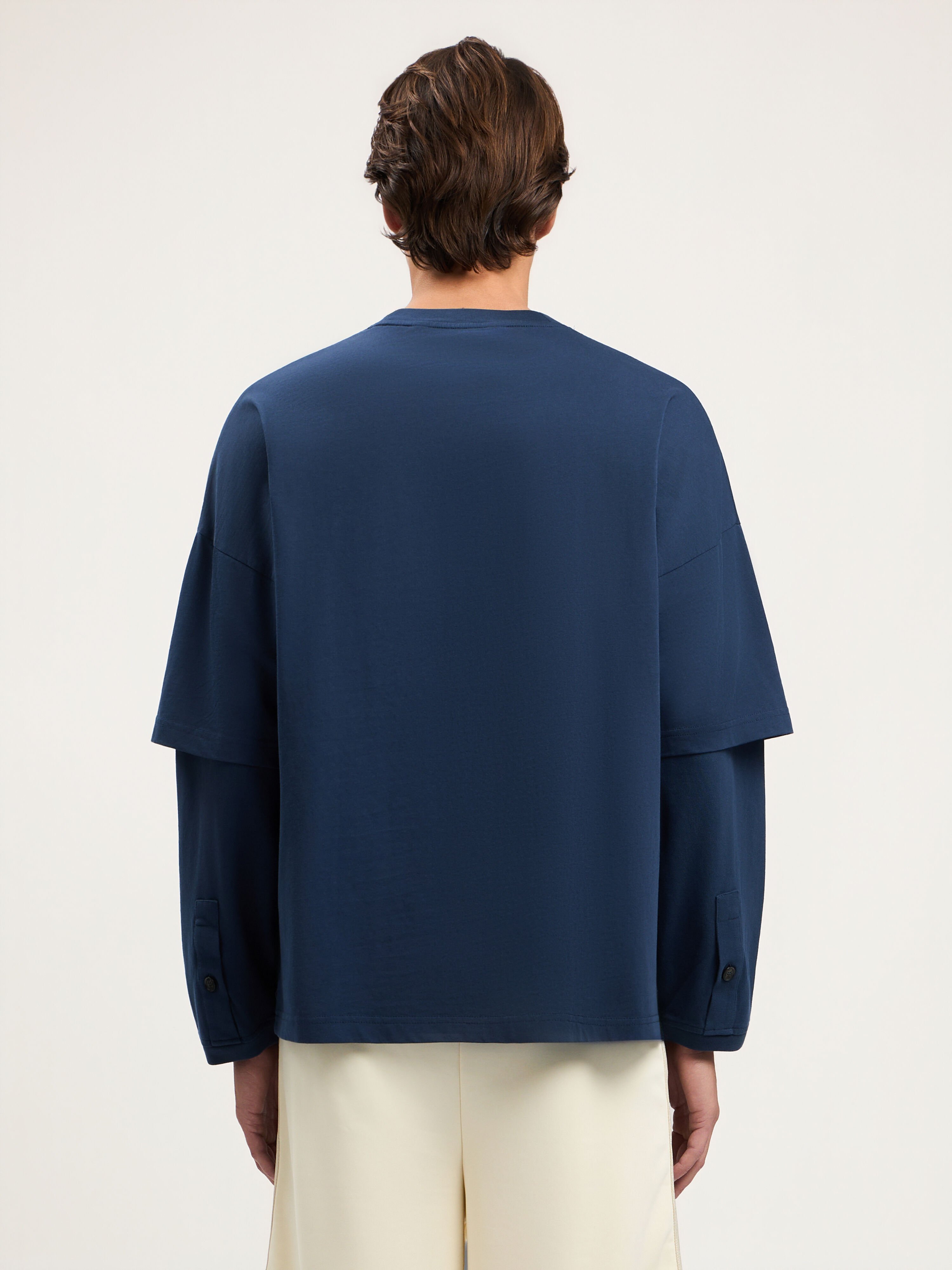 PALM ANGELS Curved Logo Double Long-Sleeved T-shirt NAVY BLUE NAVY BLUE PMAB05KS26JER001