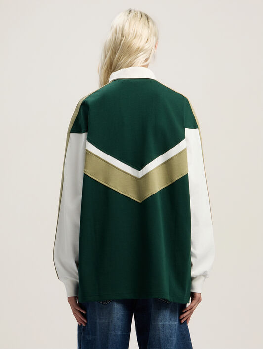 Monogram Colorblock Polo Shirt PALM ANGELS Monogram Colorblock Polo Shirt DARK GREEN - OFF WHITE PWGC011F25FAB001