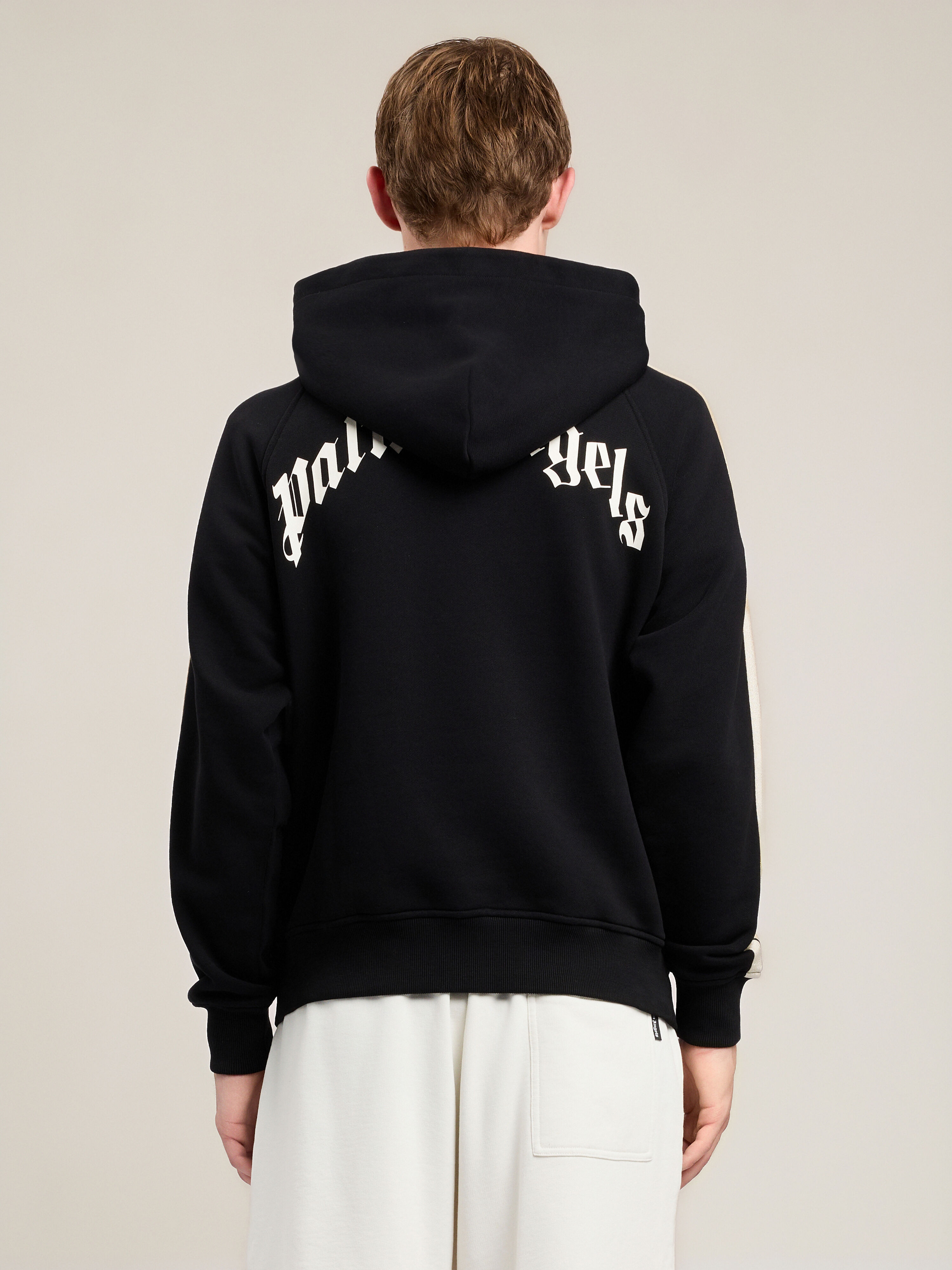 Back Curved Logo Track Hoodie in BLACK OFF WHITE for Men | Palm