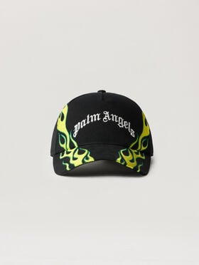 PALM ANGELS Flames Curved Logo Cap BLACK OFF WHITE PMLB104S26FAB00E