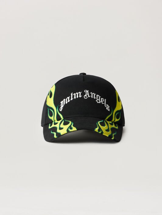 Flames Curved Logo Cap PALM ANGELS Flames Curved Logo Cap BLACK OFF WHITE PMLB104S26FAB00E