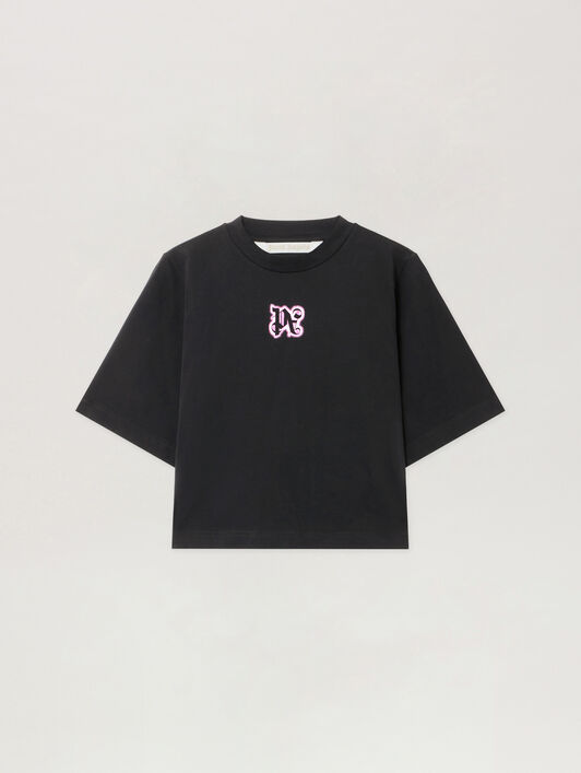 Classic Logo Cropped Tee PALM ANGELS Classic Logo Cropped Tee BLACK - PINK PWAA079F25JER003