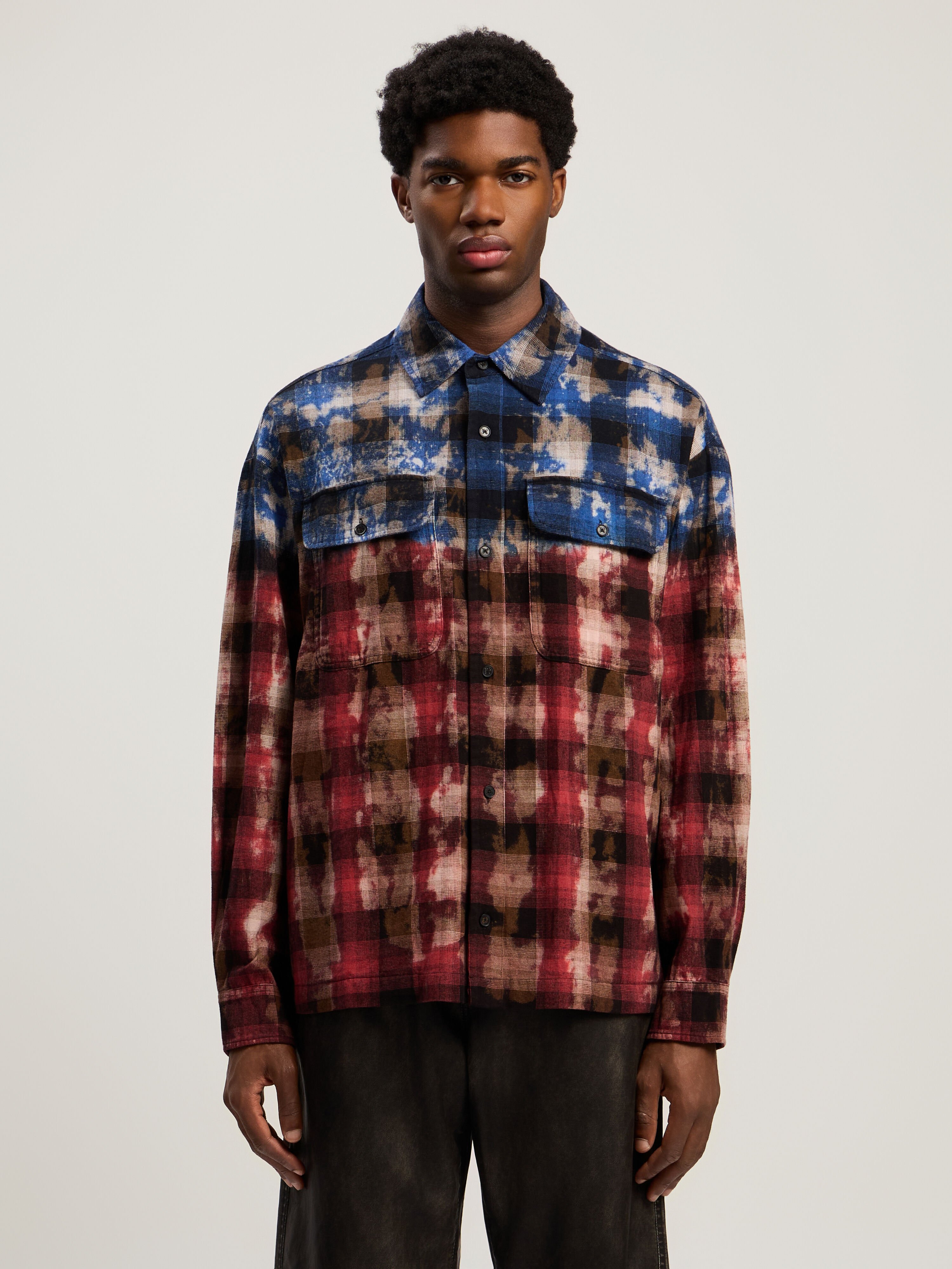 Curved Logo Check Shirt in BLUE - RED for Men | Palm Angels®