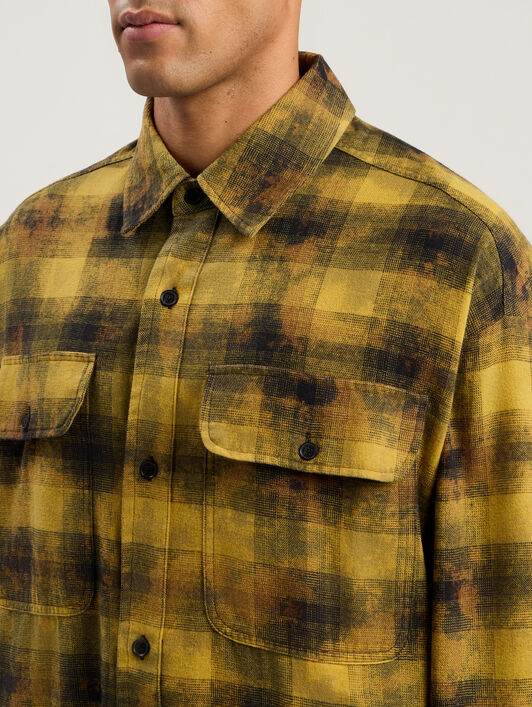 PALM ANGELS Curved Logo Check Shirt L/S ARMY GREEN - BLACK PMGE043F25FAB002