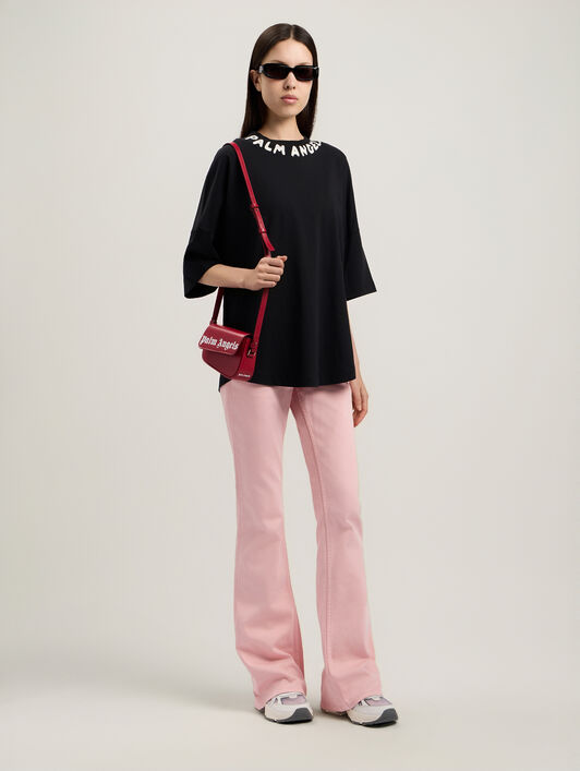 PALM ANGELS Neck Logo Over T-Shirt BLACK OFF WHITE PWAA07CS26JER004