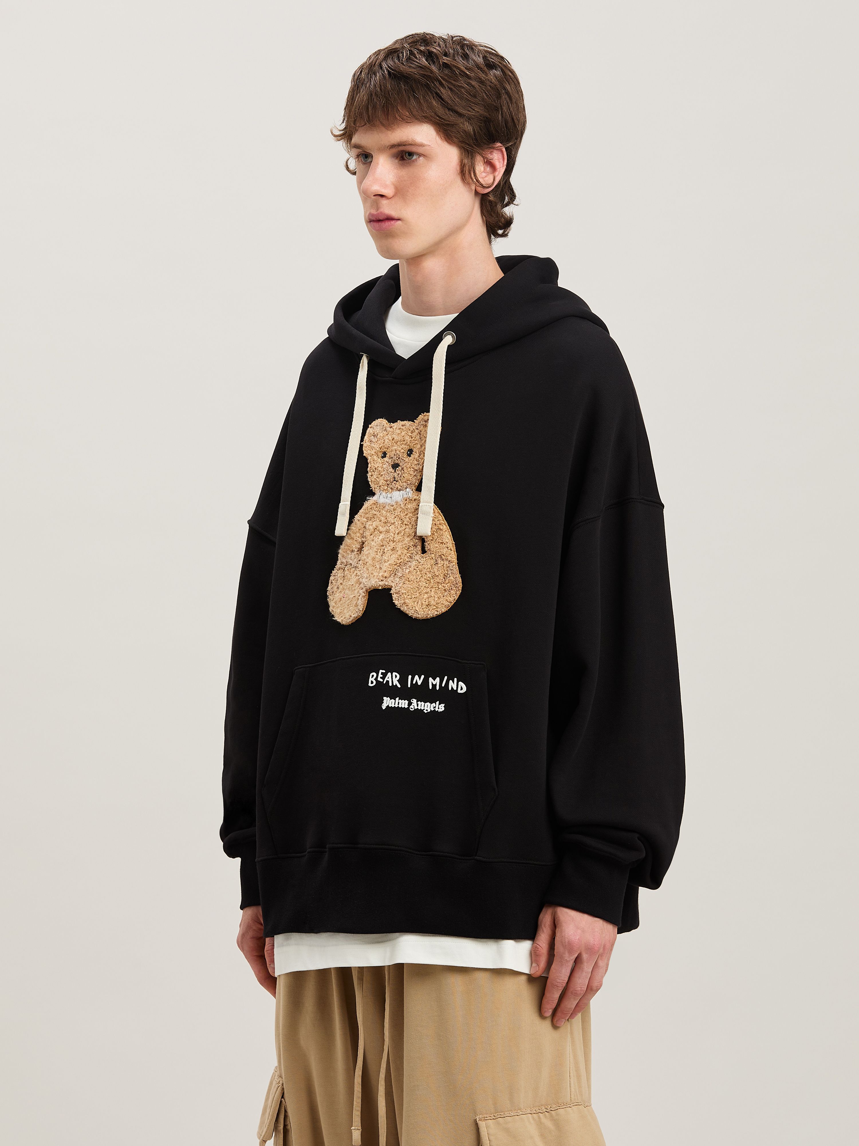 PALM ANGELS  Bear in Mind Hoodie BLACK - BROWN PMBB172S25FLE001