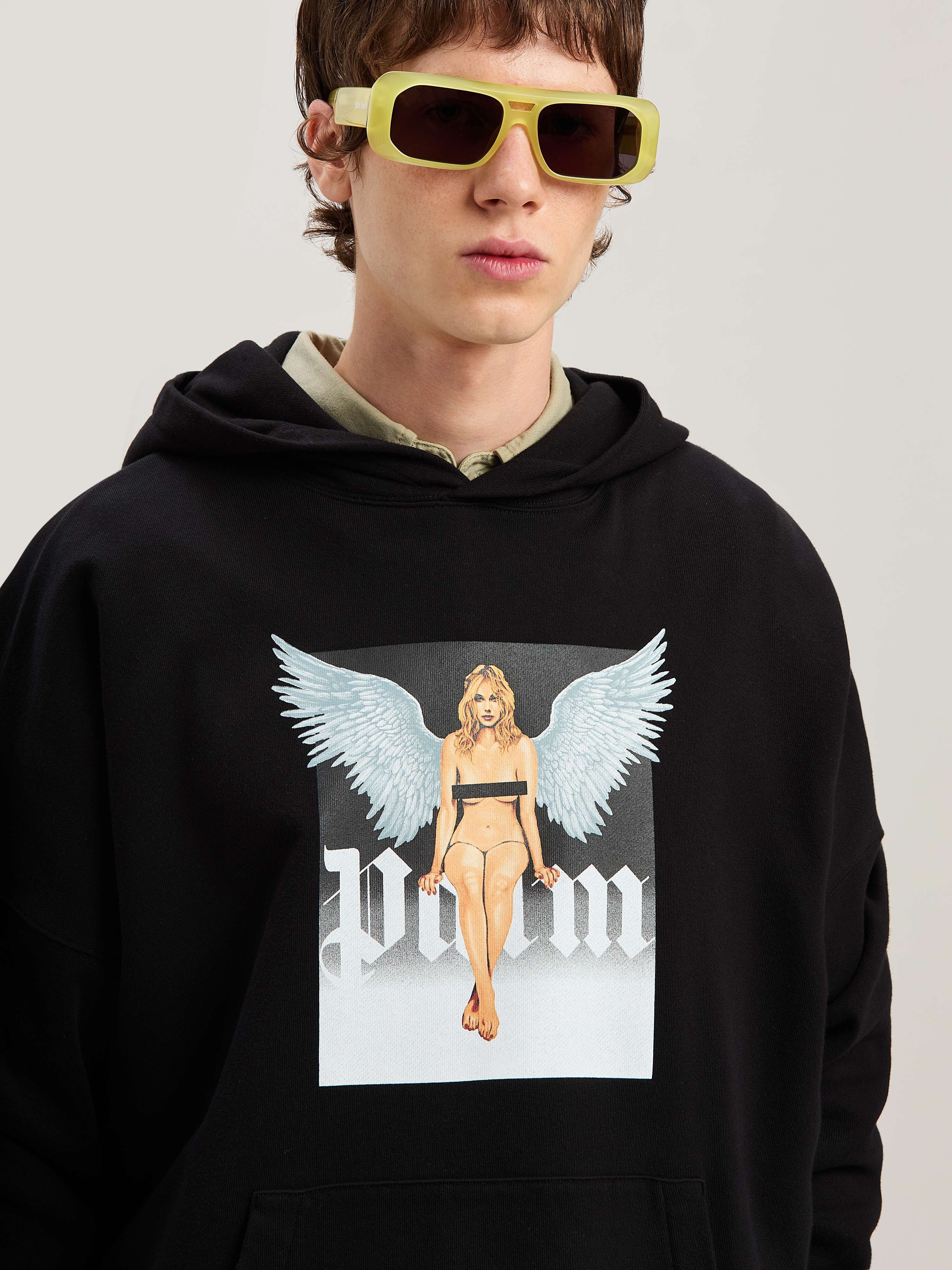 PALM ANGELS  Pin up hoodie NERO - OFF WHITE PMBB155S25FLE003