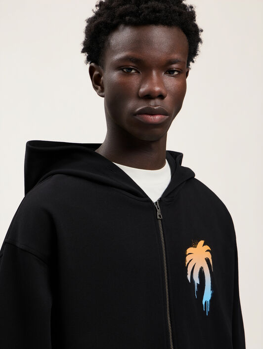 PALM ANGELS I Love PA Zipped Hoodie BLACK WHITE PMBE029S26FLE001