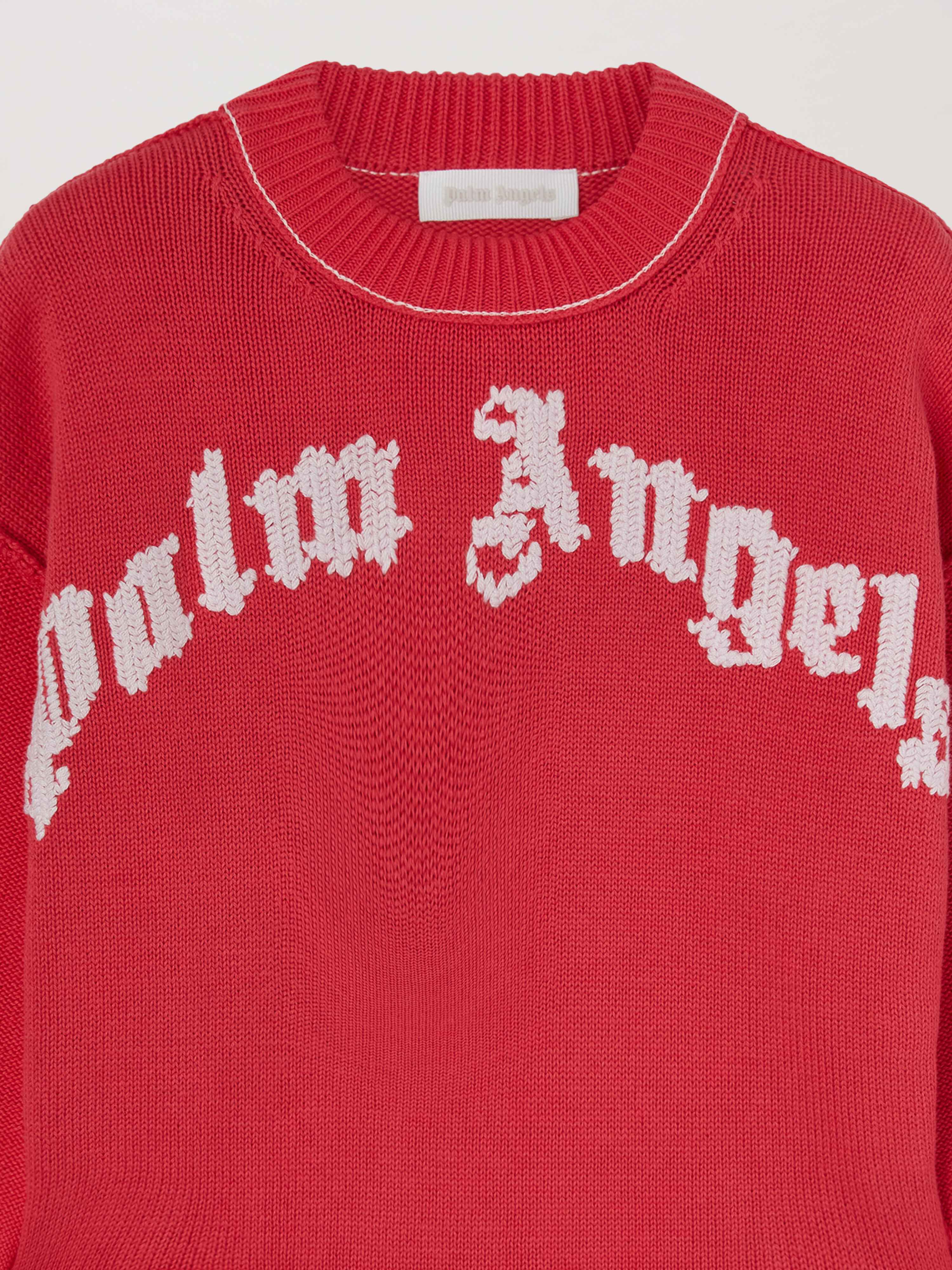 PALM ANGELS  Curved Logo knit sweater CHERRY OFF WHITE PGHE002S25KNI001