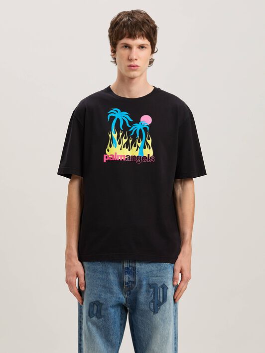 PALM ANGELS  Burning Oasis T-shirt BLACK - MULTICOLOR PMAA089S25JER002