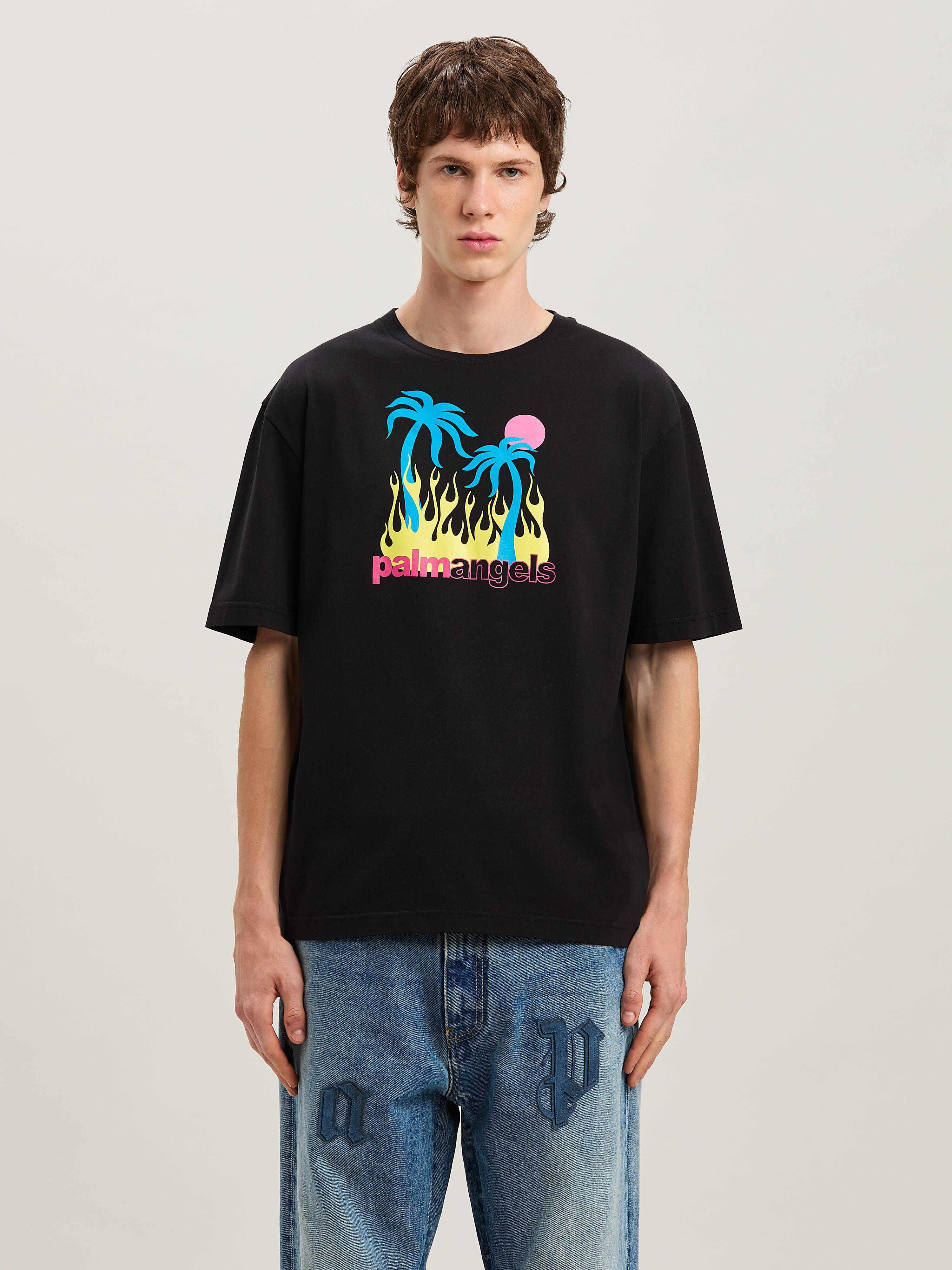 PALM ANGELS  Burning Oasis T-shirt BLACK - MULTICOLOR PMAA089S25JER002
