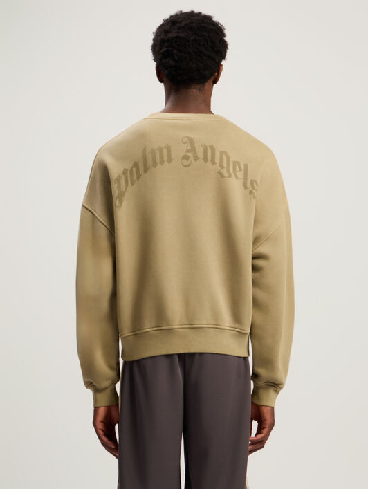PALM ANGELS Curved Logo Loose Collar Crew ARMY GREEN - DARK GREEN PMBA08KF25FLE001
