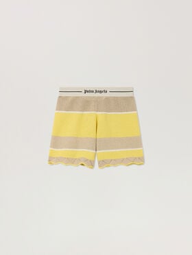 PALM ANGELS Logo Beach Knit Shorts LIGHT YELLOW - KAKI PAWHM01F26KN01