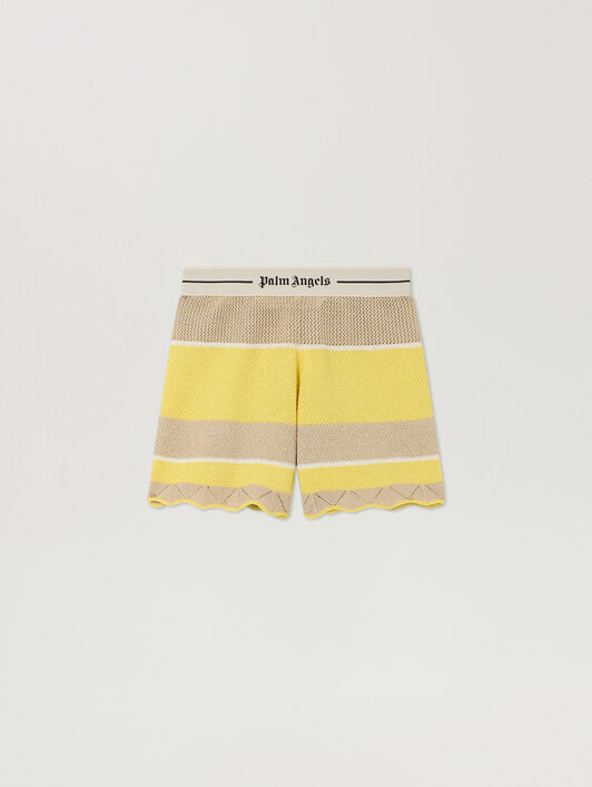 PALM ANGELS Logo Beach Knit Shorts LIGHT YELLOW - KAKI PAWHM01F26KN01