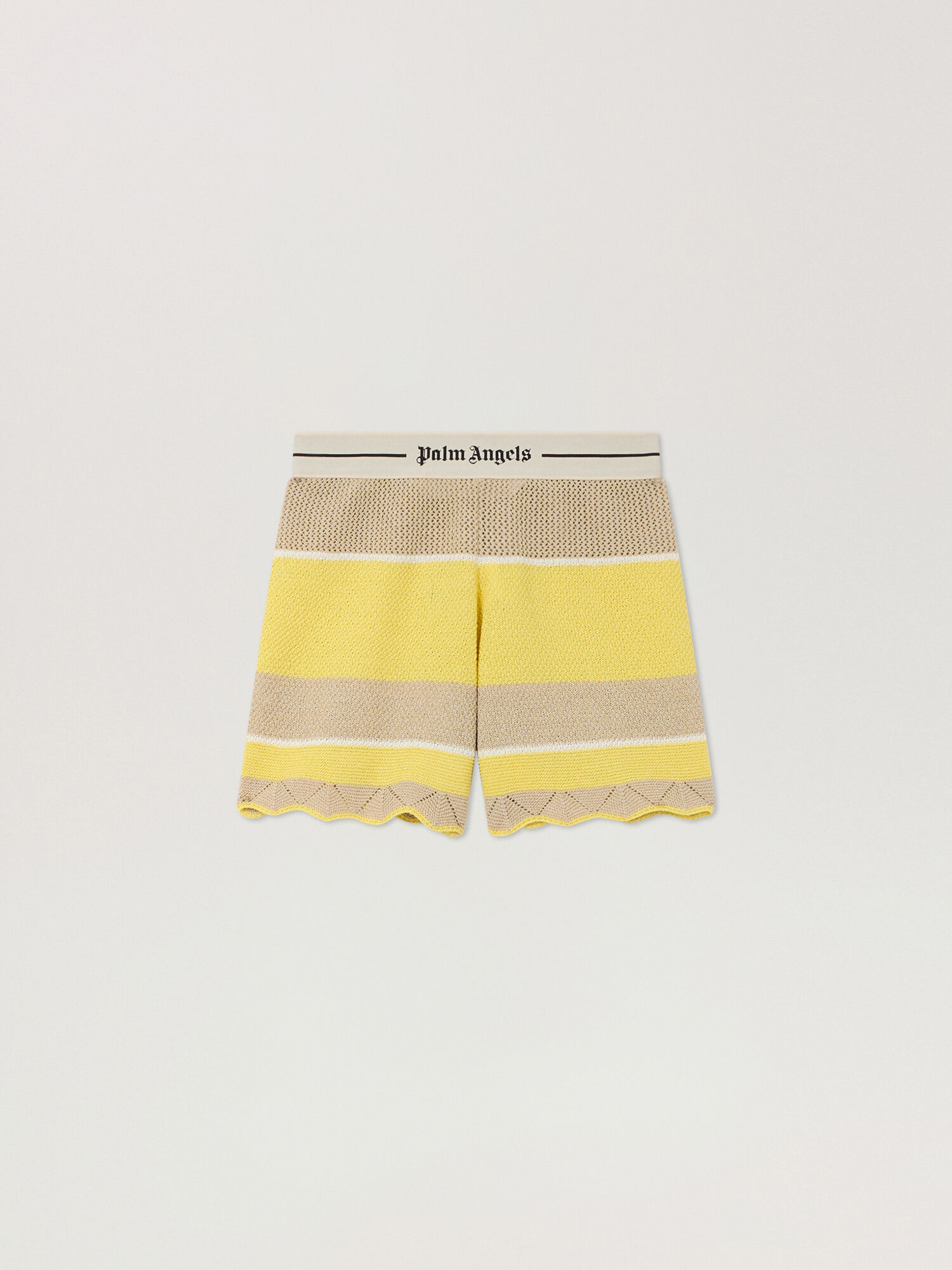 PALM ANGELS Logo Beach Knit Shorts LIGHT YELLOW - KAKI PAWHM01F26KN01