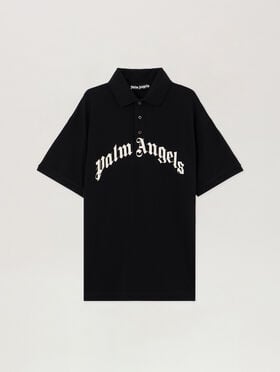 PALM ANGELS Curved Logo Polo BLACK OFF WHITE PMGB012S26FAB002