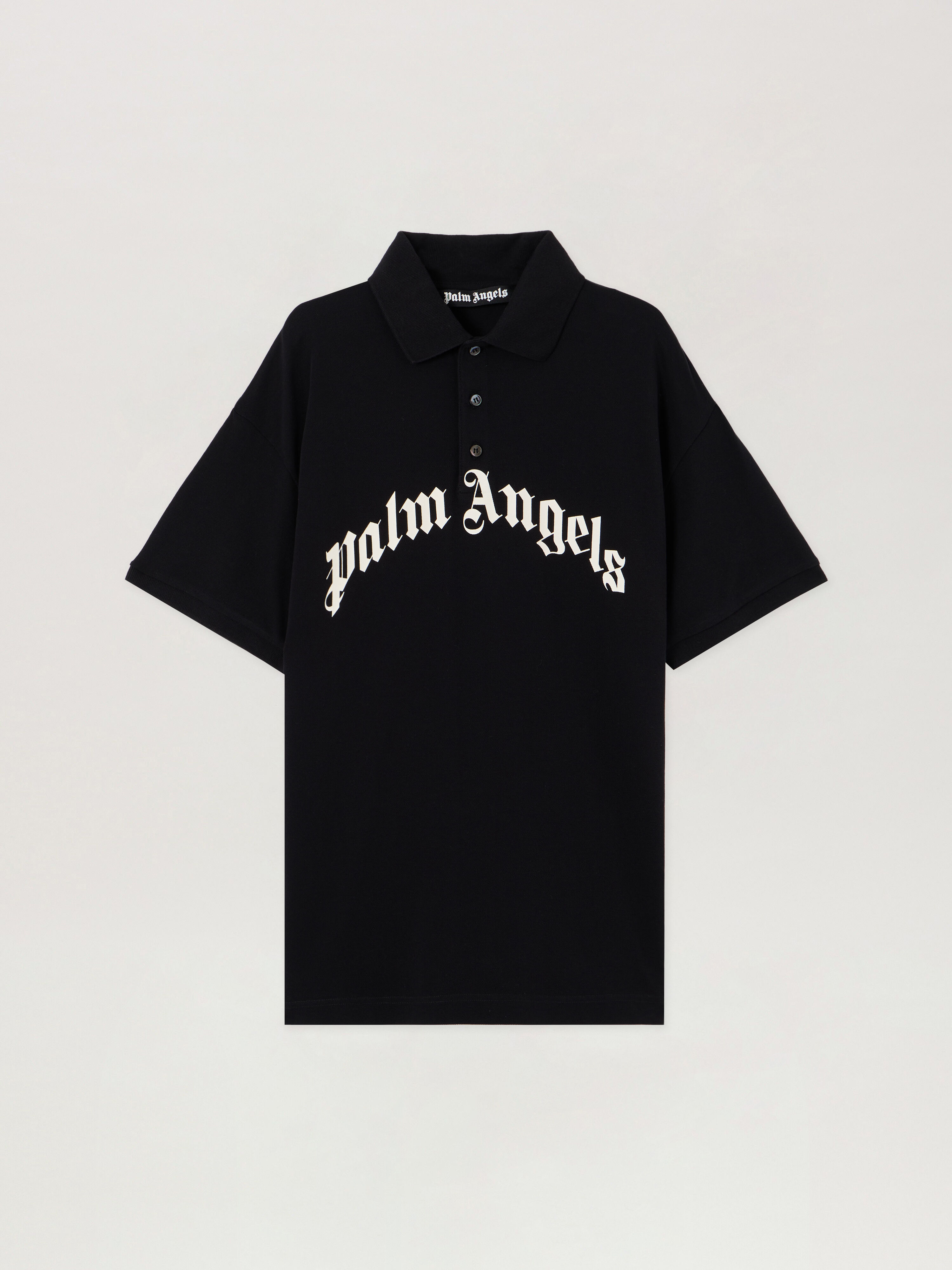PALM ANGELS Curved Logo Polo BLACK OFF WHITE PMGB012S26FAB002