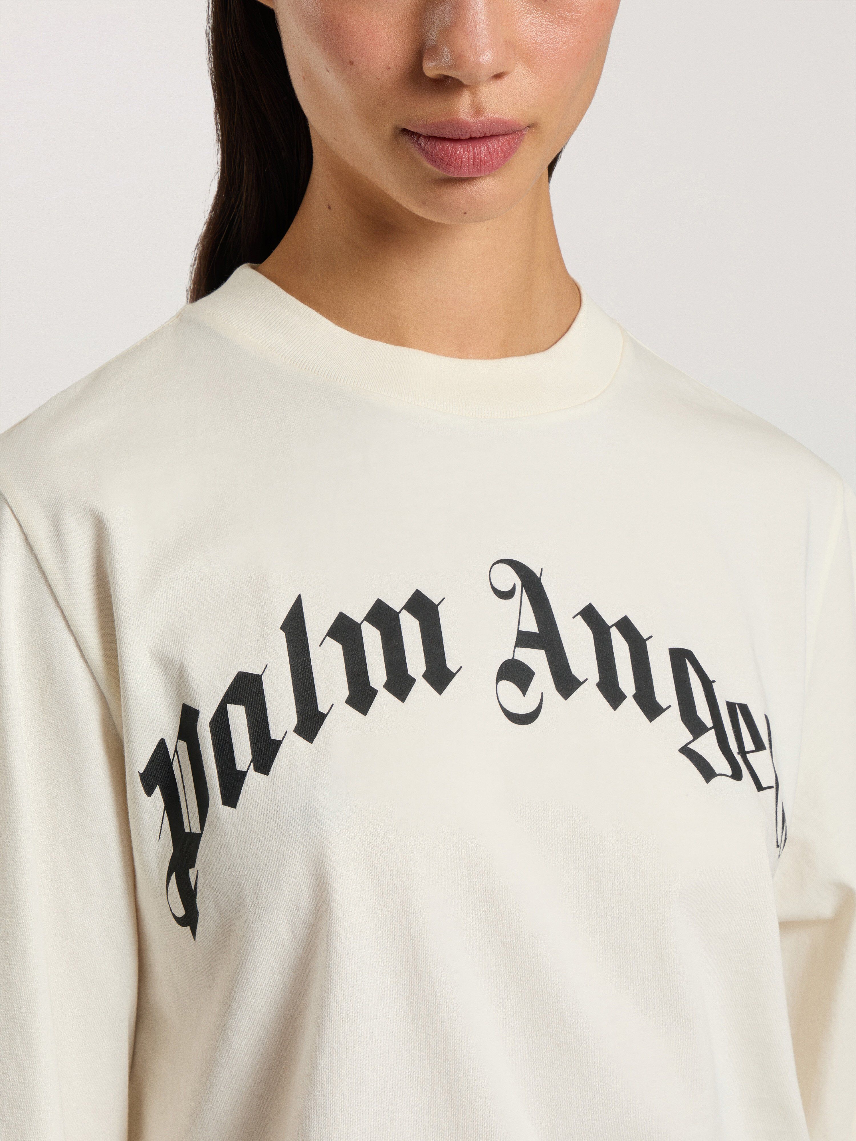 Curved Logo Boxy T-Shirt PALM ANGELS Curved Logo Boxy T-Shirt OFF WHITE - BLACK PAWAA03F26JR01