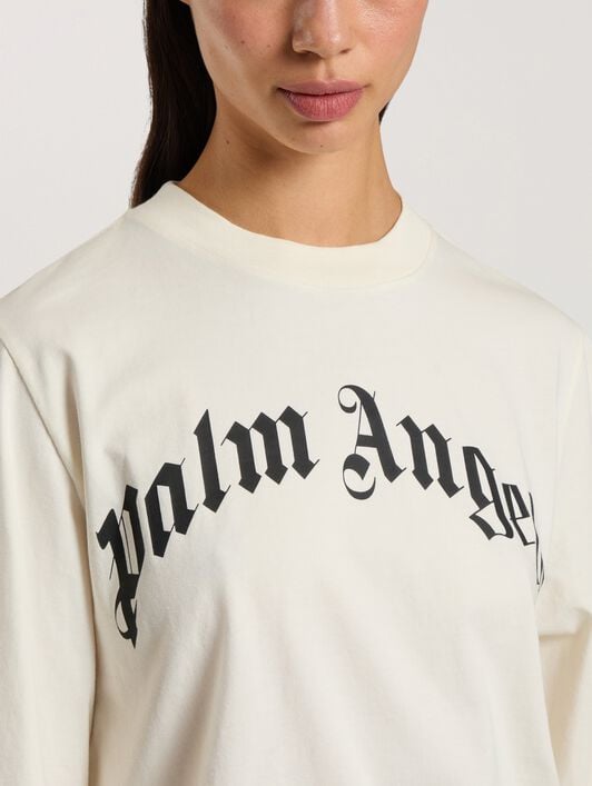 Curved Logo Boxy T-Shirt PALM ANGELS Curved Logo Boxy T-Shirt OFF WHITE - BLACK PAWAA03F26JR01