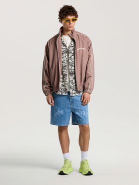 PALM ANGELS Splitted Curved Logo Loose Denim Shorts LIGHT BLUE - LIGHT BLUE PAMYC01F26DN01