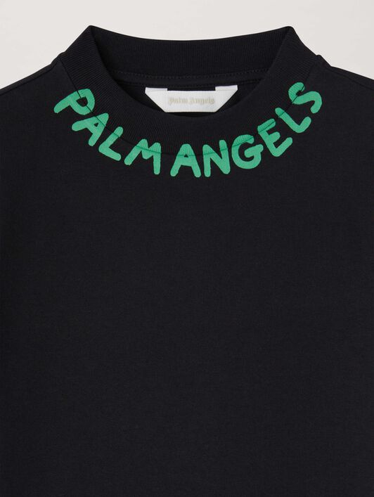 PALM ANGELS  Logo Block T-Shirt BLACK GREEN PBAA003S25JER004