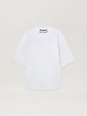 PALM ANGELS DOUBLED LOGO OVER TEE WHITE FUCHSIA PMAA002C99JER008