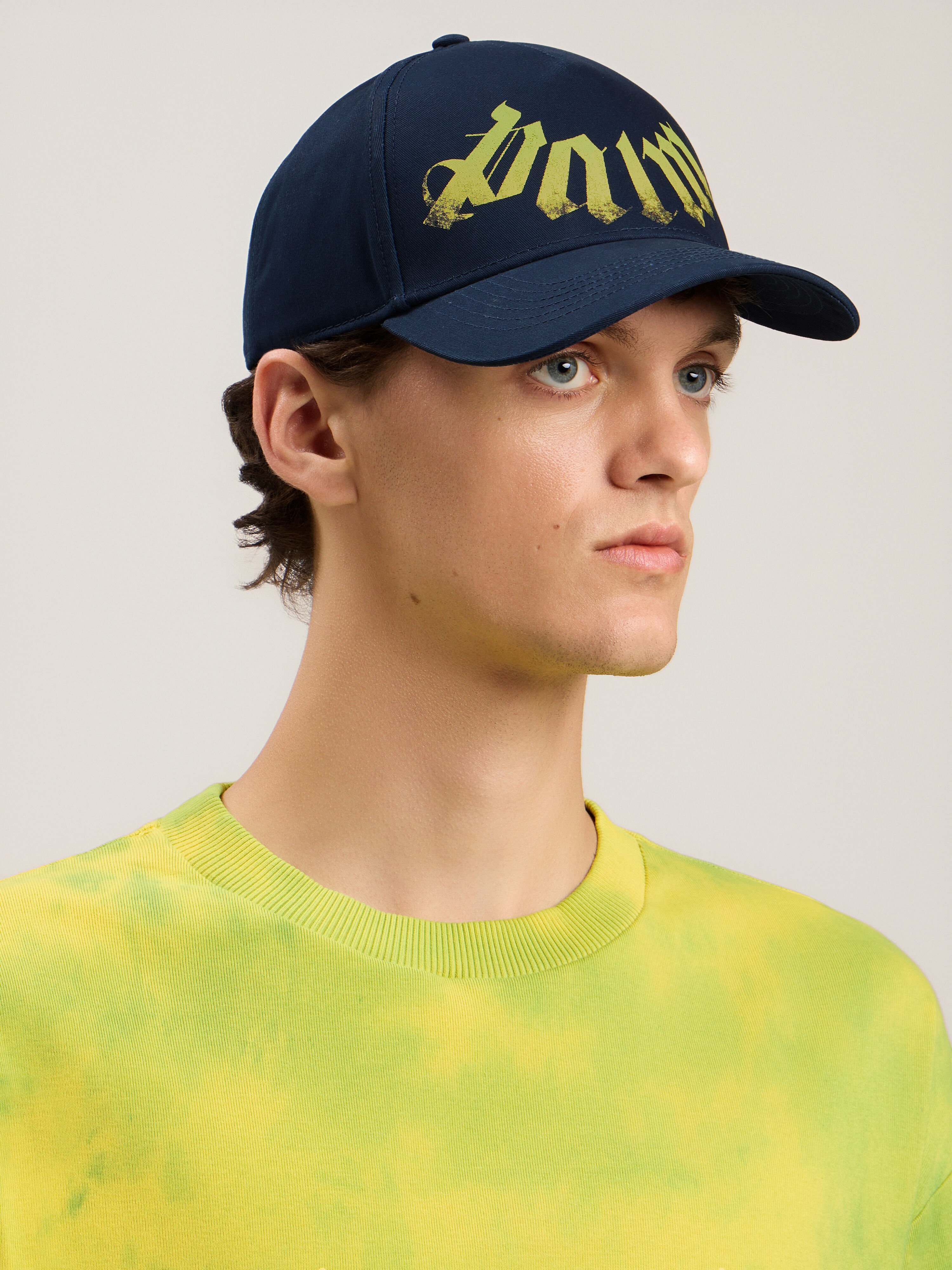 PALM ANGELS Big Neck Logo Cap NAVY BLUE LIME PMLB104S26FAB009