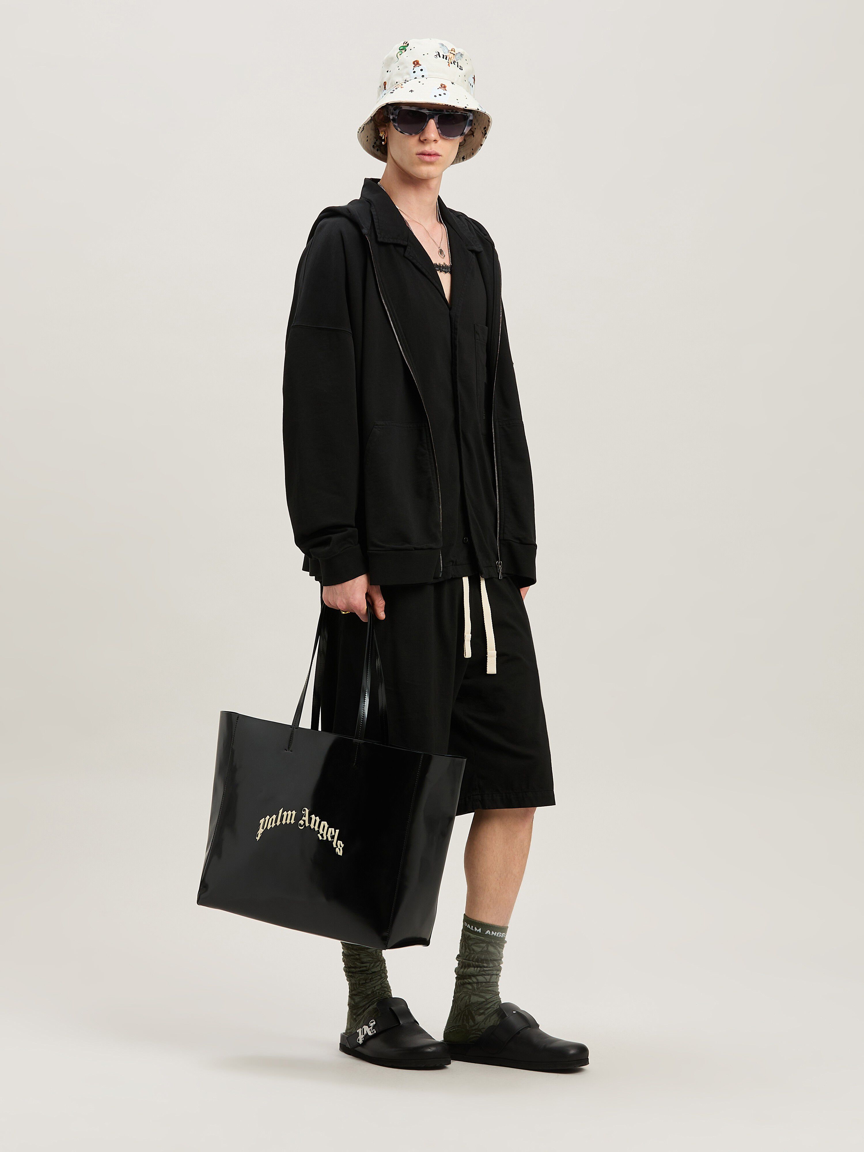 PALM ANGELS  Curved Logo Shopping bag NERO/PERLA PMNA07BS25FAB001
