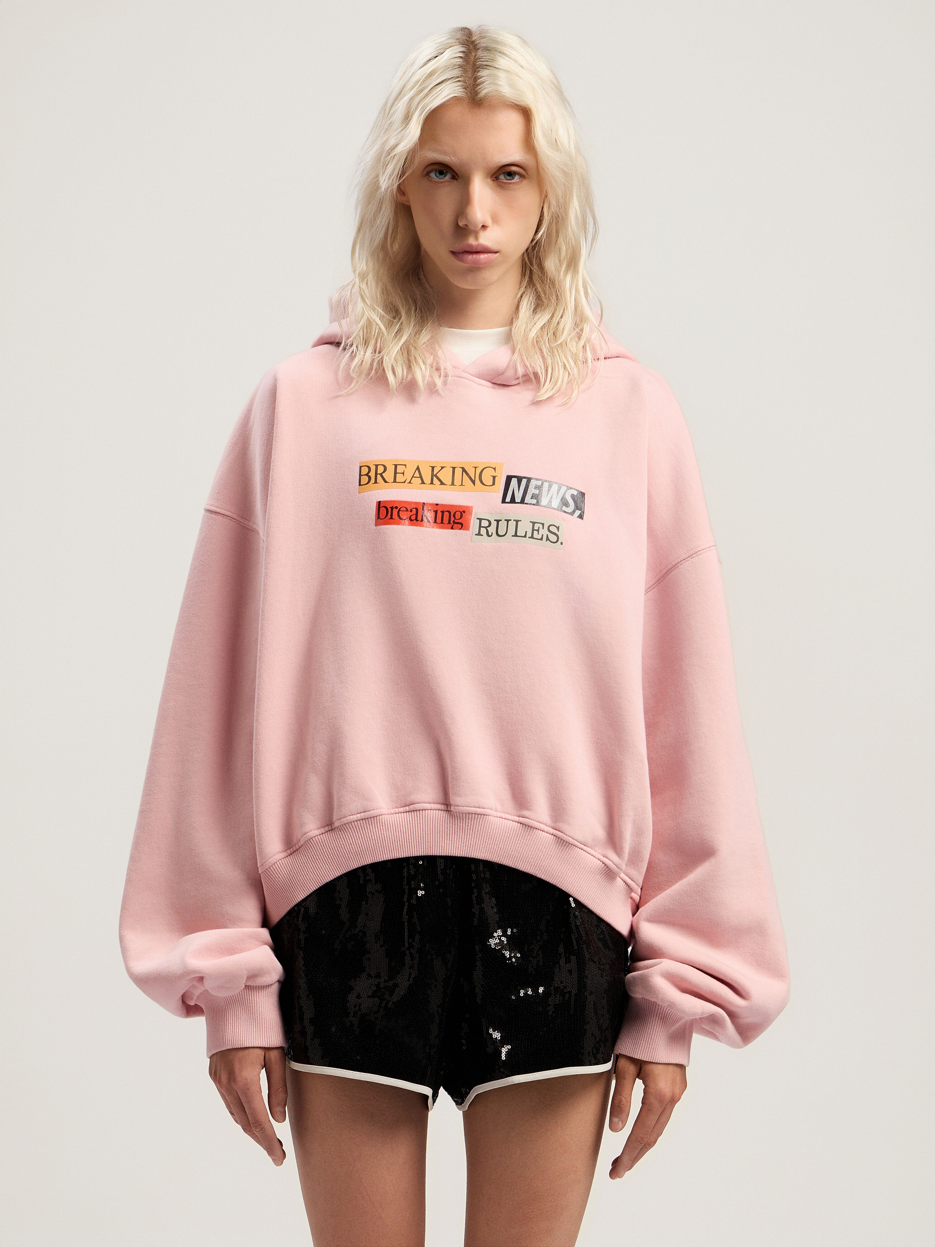 PALM ANGELS Quote Crop Hoodie PINK - MULTICOLOR PWBB076F25FLE005