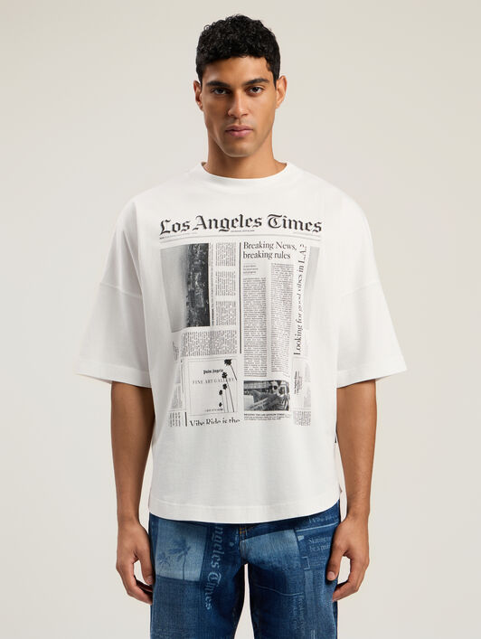 PALM ANGELS Paxlatimes News Over T-shirt OFF WHITE - BLACK PMAA10BF25JER002